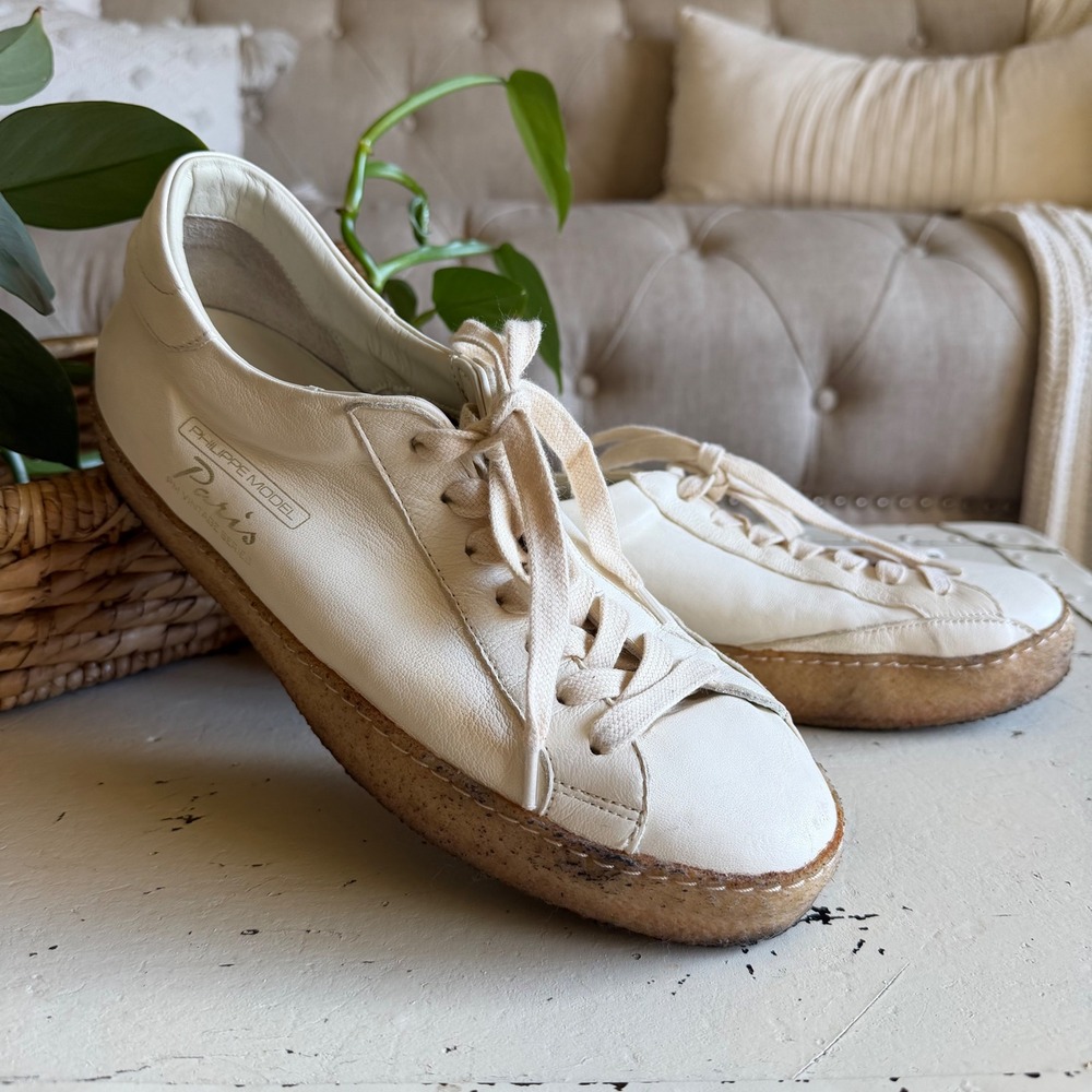 PHILIPPE MODEL Paris PM Vintage Series White Leather Platform Men's Size 41 10.5